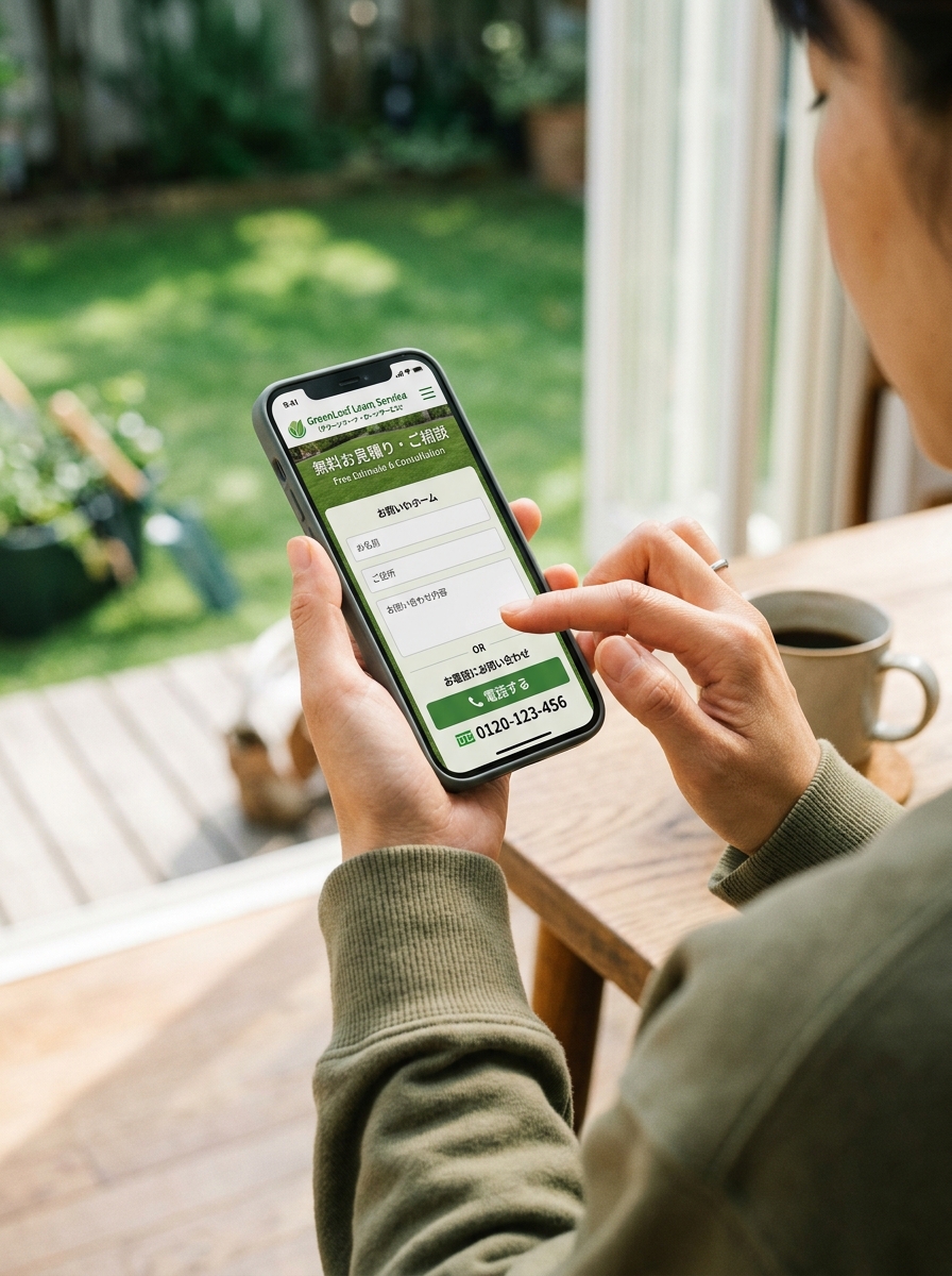 スマホからメールで草刈り相談をしている様子